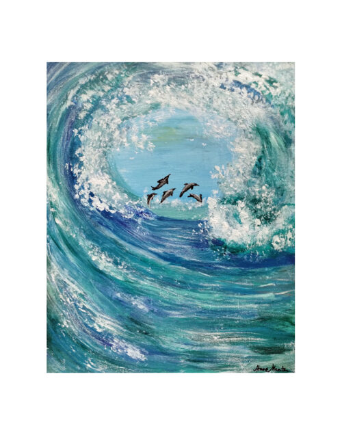 Dolphins Seen Through The Curl - Print